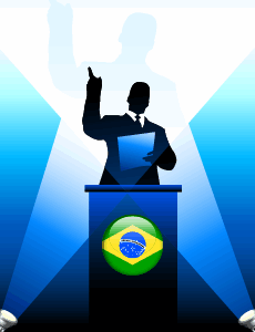 Brazil Leader Giving Speech on Stage Original Vector Illustration