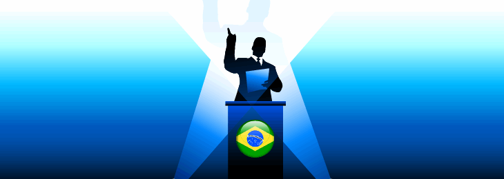 Brazil Leader Giving Speech on Stage Original Vector Illustration